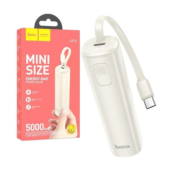 Power Bank Hoco J113 Energy Bar com Built-in Tipo-C Cabo 5000mAh Branco Leite Power Bank Hoco J113 Energy Bar com Built-in Tipo-C Cabo 5000mAh Branco Leite